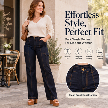 ✨ High-Waist Damesjeans 👖 met Contrasterende Naden en Brede Pijpen, Trendy & Flatterend voor Elke Look ✨
