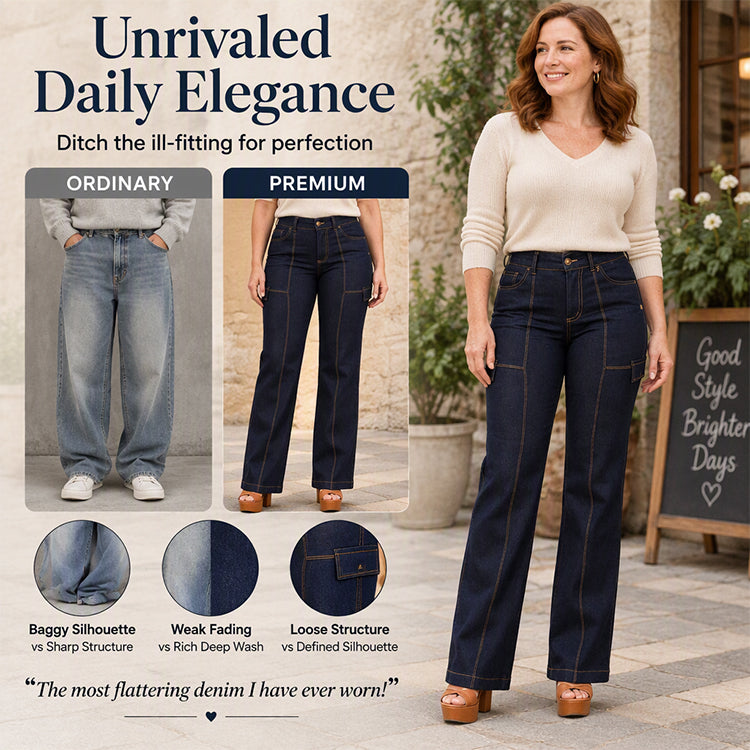 ✨ High-Waist Damesjeans 👖 met Contrasterende Naden en Brede Pijpen, Trendy & Flatterend voor Elke Look ✨