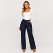 ✨ High-Waist Damesjeans 👖 met Contrasterende Naden en Brede Pijpen, Trendy & Flatterend voor Elke Look ✨