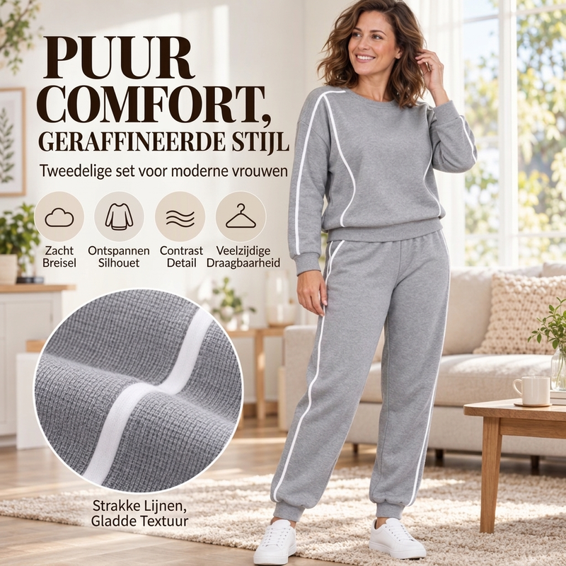 🔥Gratis verzending✈️✨ Dames Sweatshirt Set 🧶 met Contrasterende Biezen en Joggingbroek, 2-Delige Set, Comfortabel & Trendy ✨