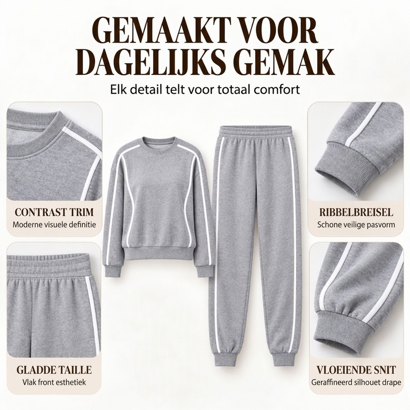 🔥Gratis verzending✈️✨ Dames Sweatshirt Set 🧶 met Contrasterende Biezen en Joggingbroek, 2-Delige Set, Comfortabel & Trendy ✨