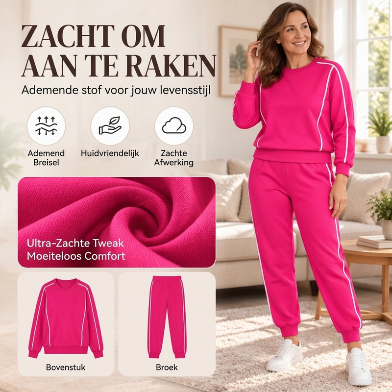 🔥Gratis verzending✈️✨ Dames Sweatshirt Set 🧶 met Contrasterende Biezen en Joggingbroek, 2-Delige Set, Comfortabel & Trendy ✨