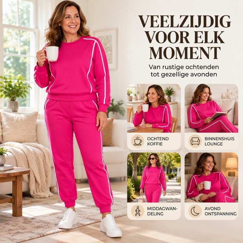 🔥Gratis verzending✈️✨ Dames Sweatshirt Set 🧶 met Contrasterende Biezen en Joggingbroek, 2-Delige Set, Comfortabel & Trendy ✨
