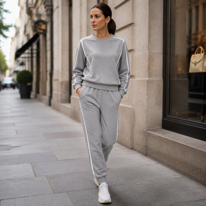 🔥Gratis verzending✈️✨ Dames Sweatshirt Set 🧶 met Contrasterende Biezen en Joggingbroek, 2-Delige Set, Comfortabel & Trendy ✨