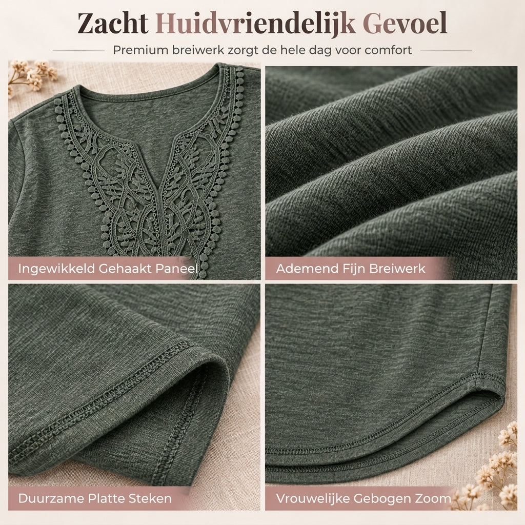 😍Dames Boheems Kant V-Hals Lange Mouwen Losse Fit Blouse