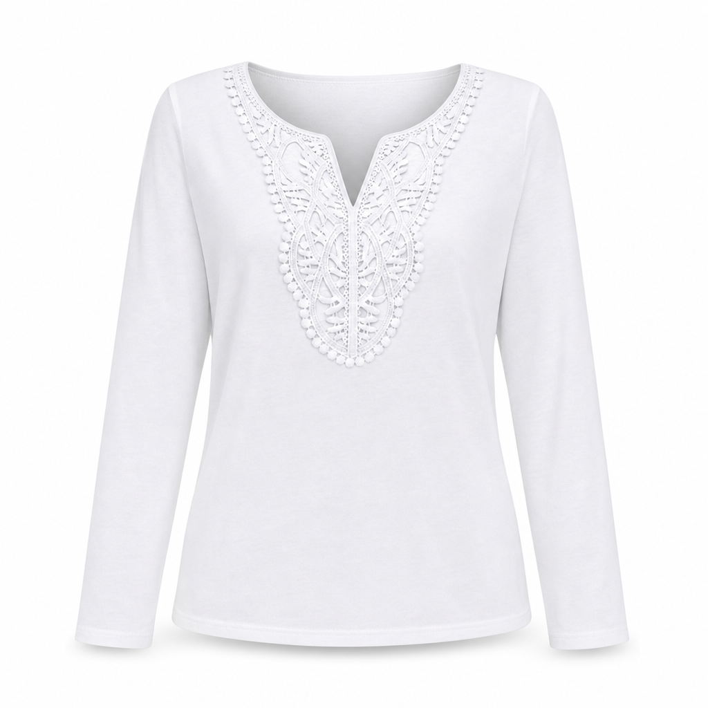 😍Dames Boheems Kant V-Hals Lange Mouwen Losse Fit Blouse