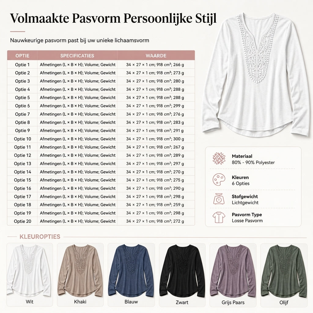 😍Dames Boheems Kant V-Hals Lange Mouwen Losse Fit Blouse