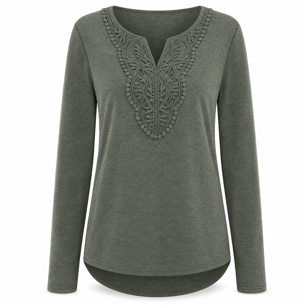 😍Dames Boheems Kant V-Hals Lange Mouwen Losse Fit Blouse