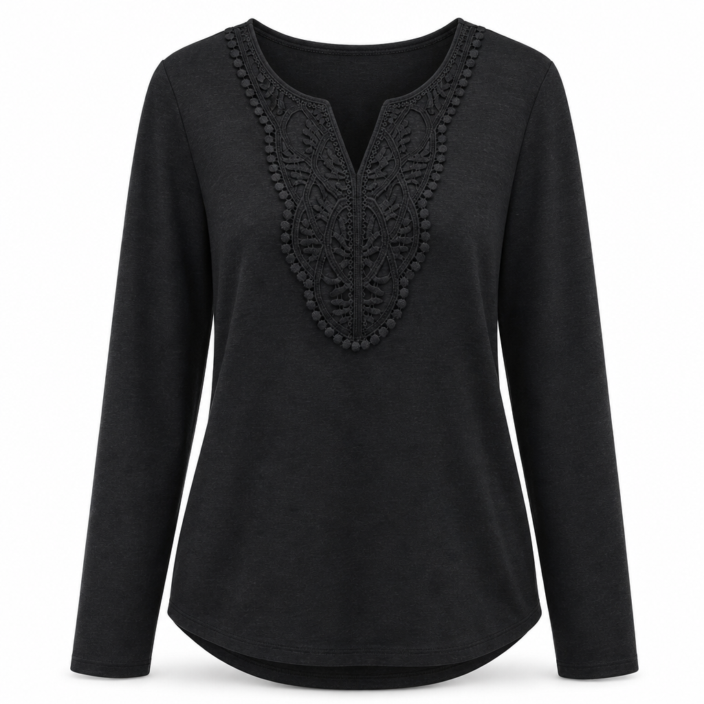 😍Dames Boheems Kant V-Hals Lange Mouwen Losse Fit Blouse