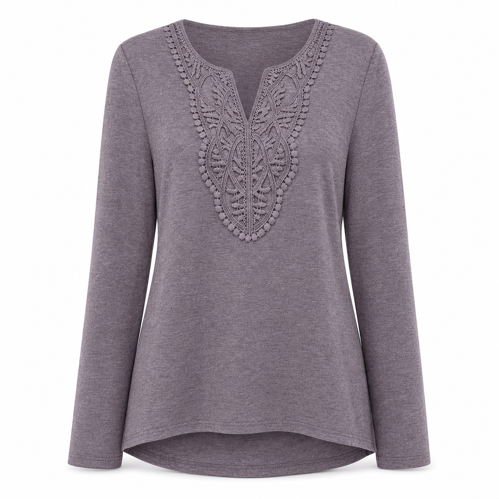 😍Dames Boheems Kant V-Hals Lange Mouwen Losse Fit Blouse