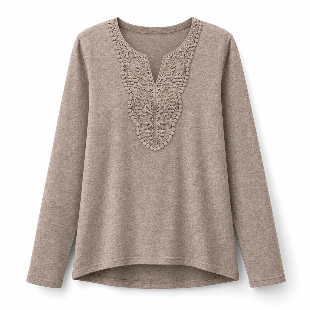 😍Dames Boheems Kant V-Hals Lange Mouwen Losse Fit Blouse
