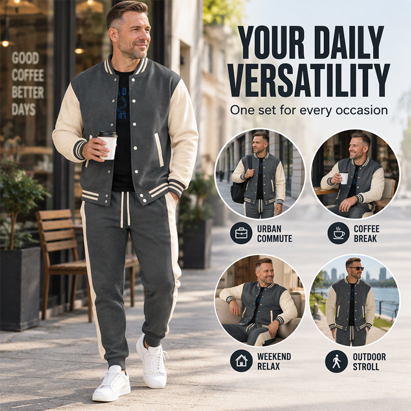 🔥Gratis verzending✈️Heren colour-blockbaseballjack- en broekenset