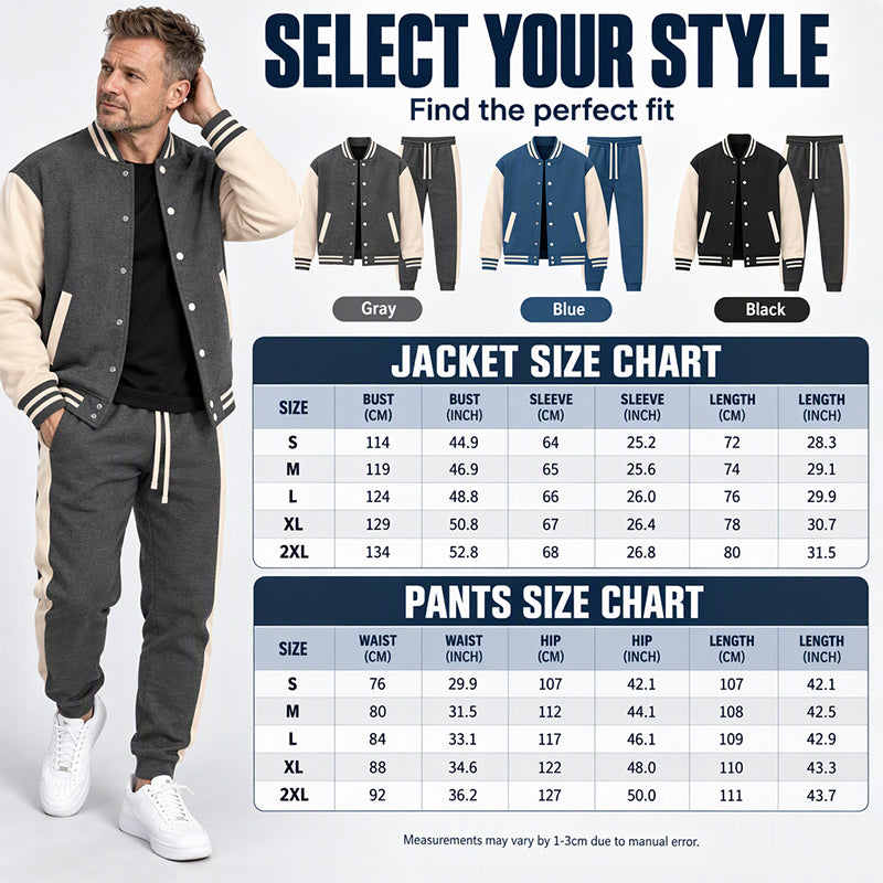 🔥Gratis verzending✈️Heren colour-blockbaseballjack- en broekenset