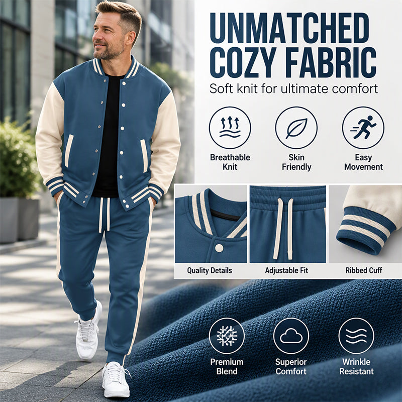 🔥Gratis verzending✈️Heren colour-blockbaseballjack- en broekenset