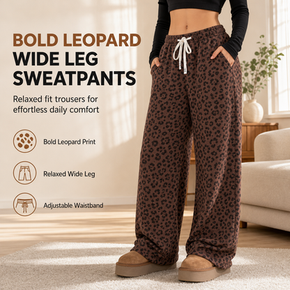 🔥Gratis verzending✈️Dames joggingbroek met luipaardprint, wijde pijpen en trekkoord – loszittende, casual broek voor thuis