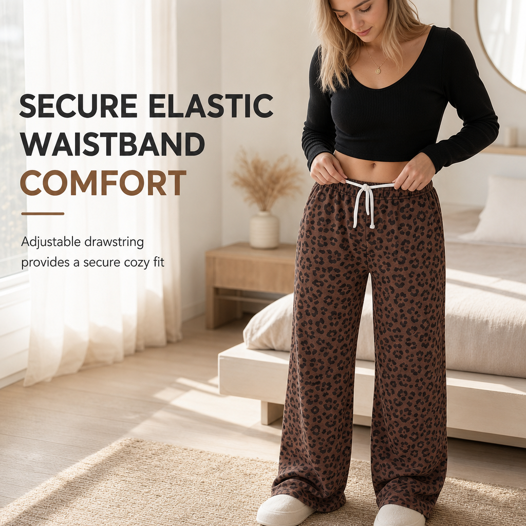 🔥Gratis verzending✈️Dames joggingbroek met luipaardprint, wijde pijpen en trekkoord – loszittende, casual broek voor thuis