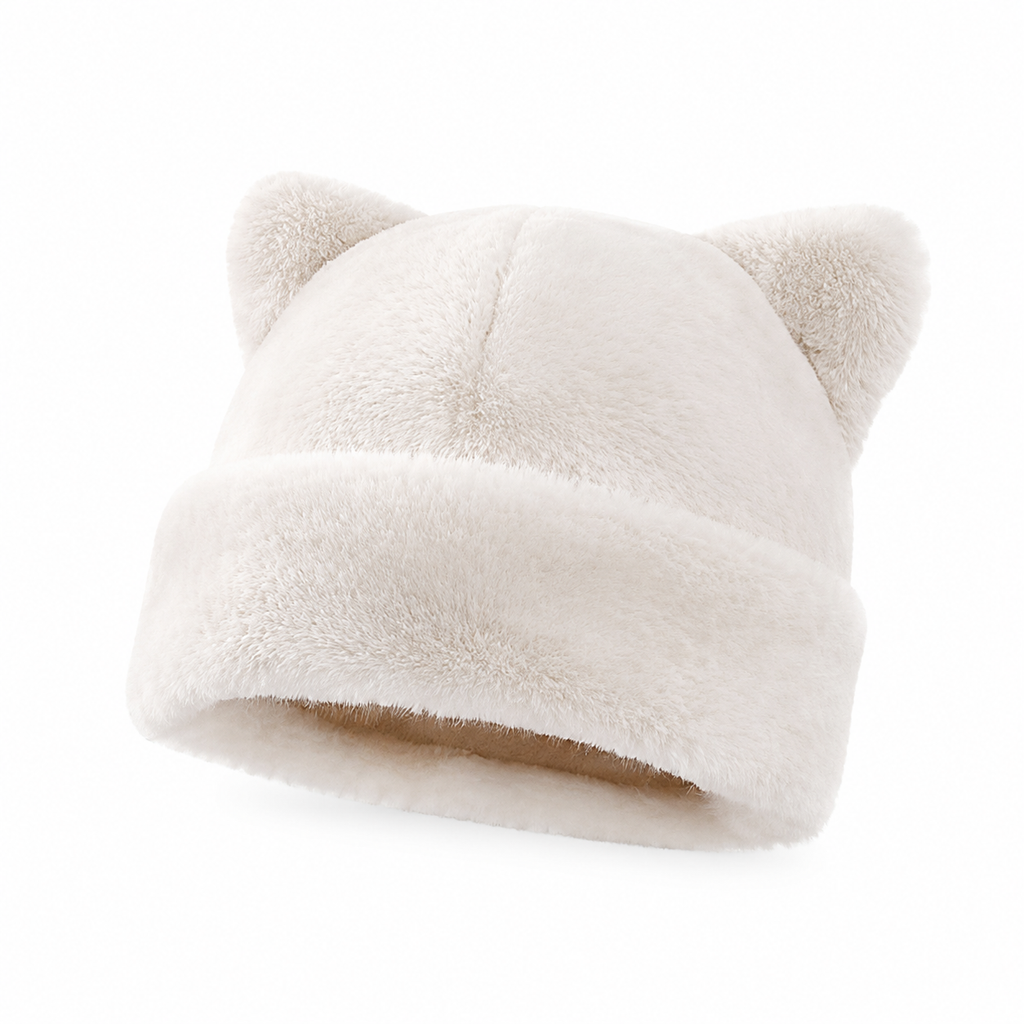 🐱Damesmuts van pluizig imitatiefur (mink) met schattige berenoortjes – warme wintermuts voor koud weer🧢