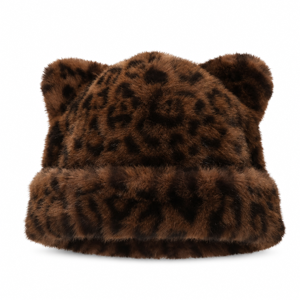🐱Damesmuts van pluizig imitatiefur (mink) met schattige berenoortjes – warme wintermuts voor koud weer🧢