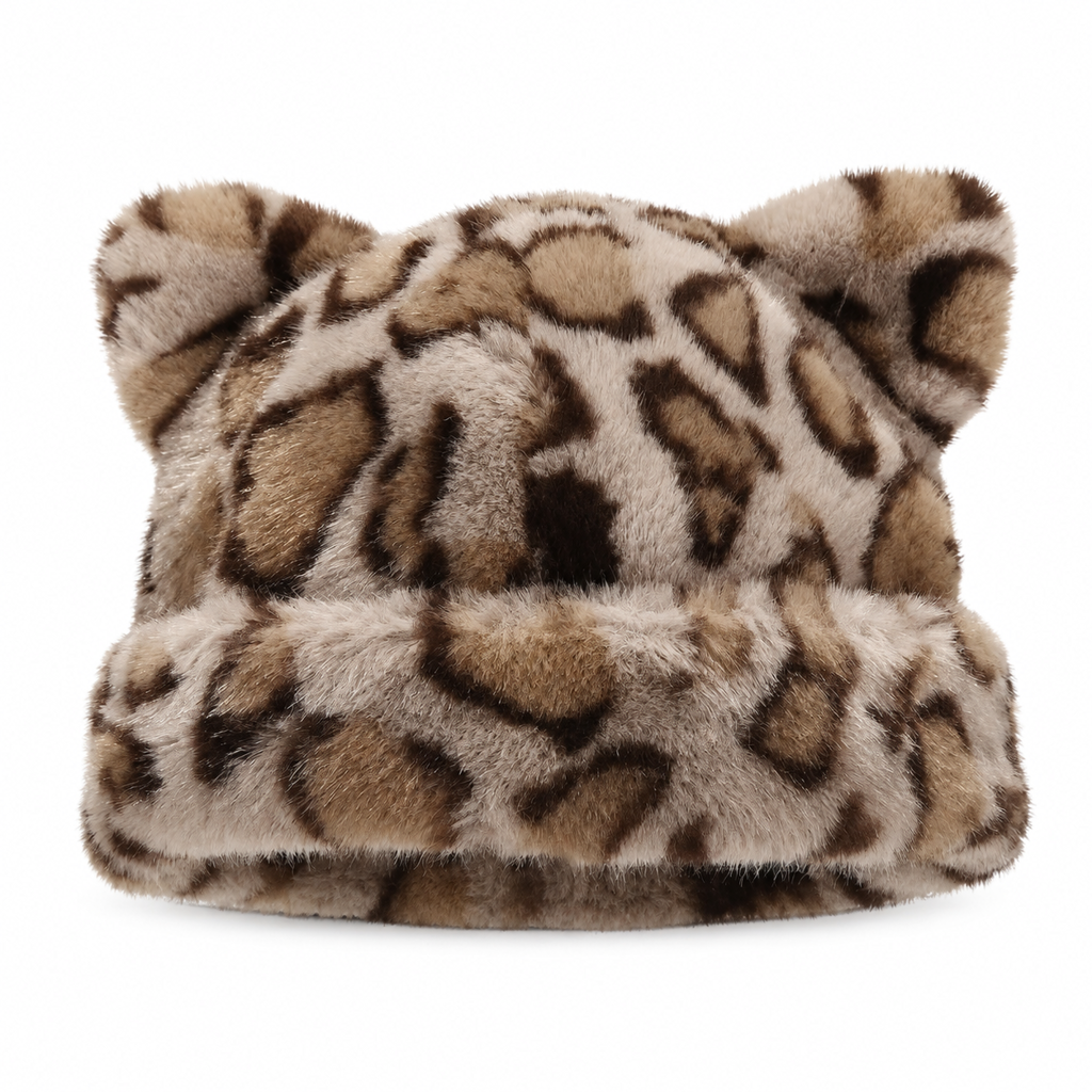 🐱Damesmuts van pluizig imitatiefur (mink) met schattige berenoortjes – warme wintermuts voor koud weer🧢