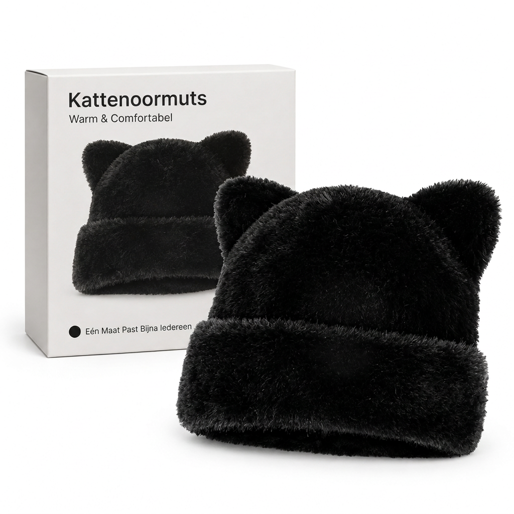 🐱Damesmuts van pluizig imitatiefur (mink) met schattige berenoortjes – warme wintermuts voor koud weer🧢