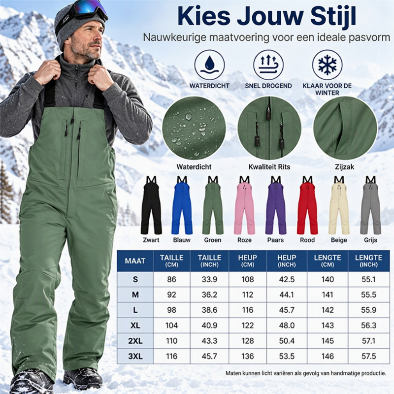 Unisex waterdichte skibroek met bretellen