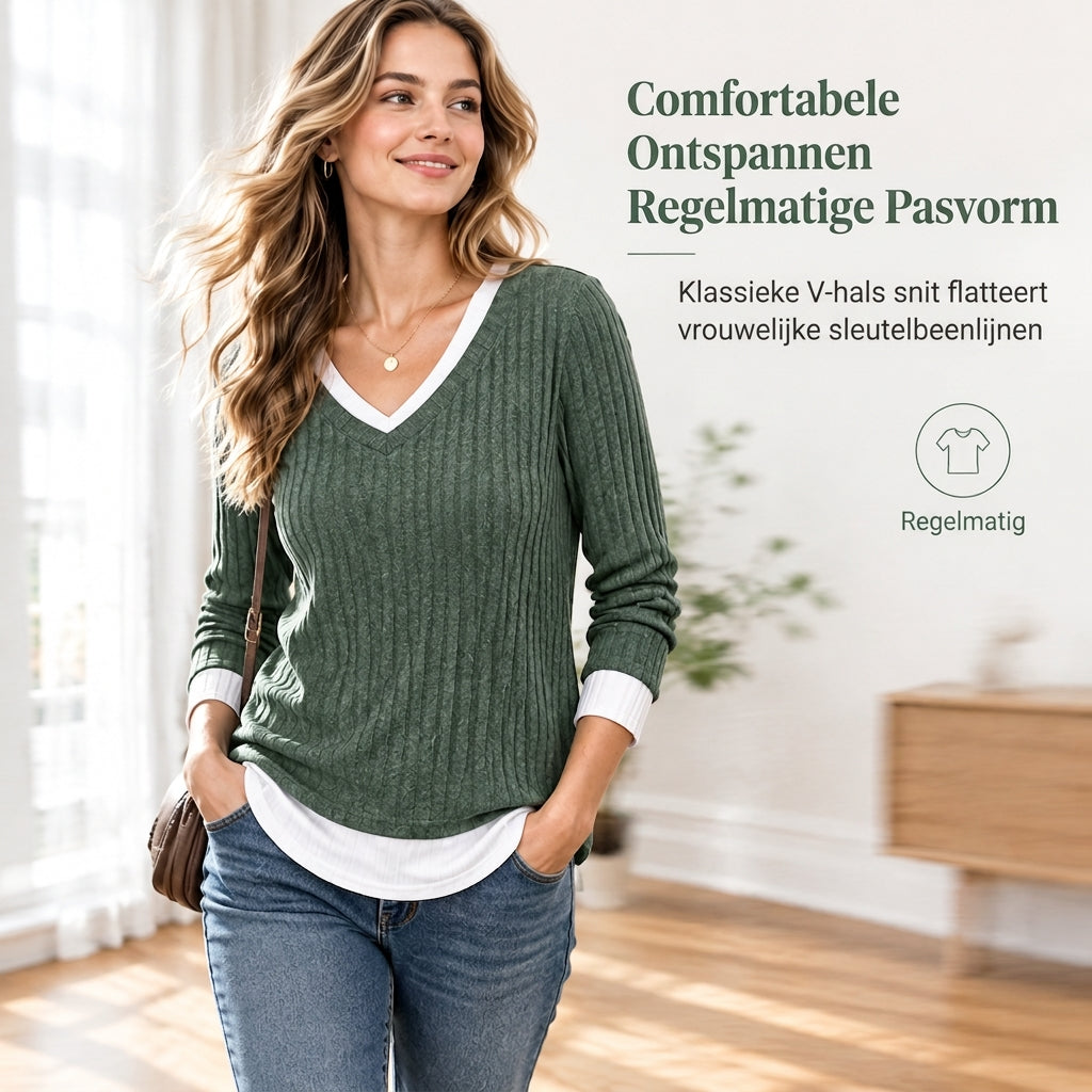 🔥Populair product ！✨Nep tweedelig gelaagd gebreide trui, casual pullover top