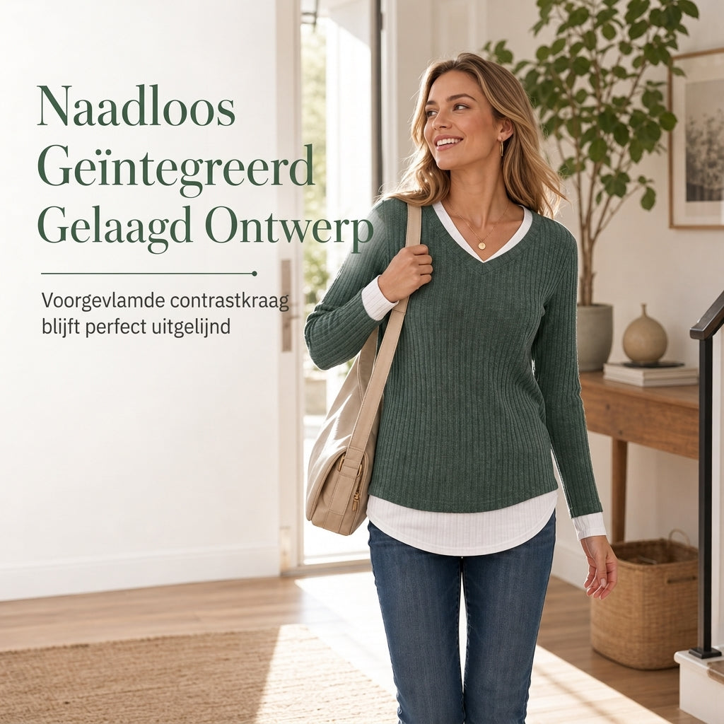 🔥Populair product ！✨Nep tweedelig gelaagd gebreide trui, casual pullover top