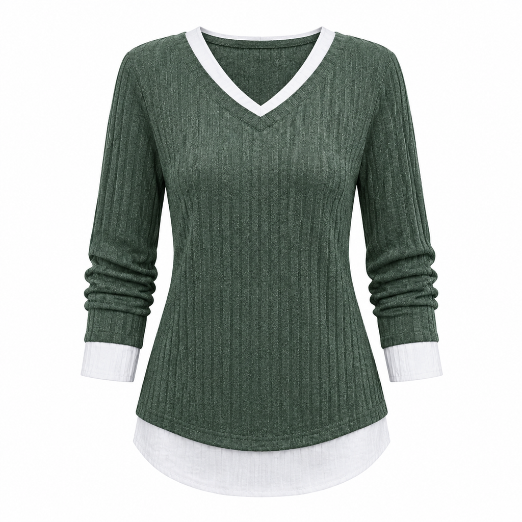 🔥Populair product ！✨Nep tweedelig gelaagd gebreide trui, casual pullover top