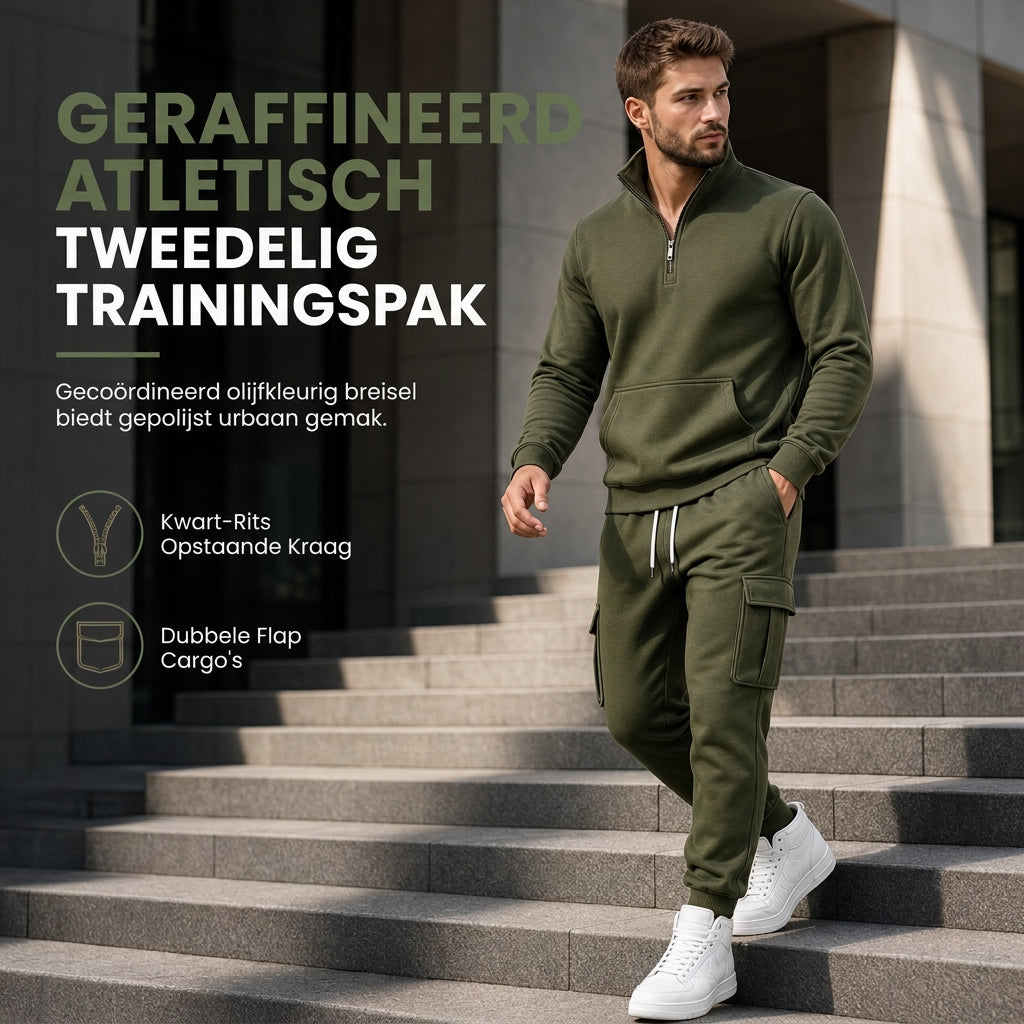 🔥Gratis verzending✈️Twee delig Herenset met sweatshirt met halve rits en cargobroek met joggingpasvorm