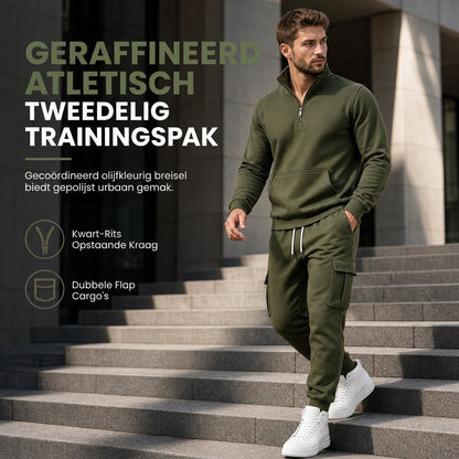 🔥Gratis verzending✈️Twee delig Herenset met sweatshirt met halve rits en cargobroek met joggingpasvorm
