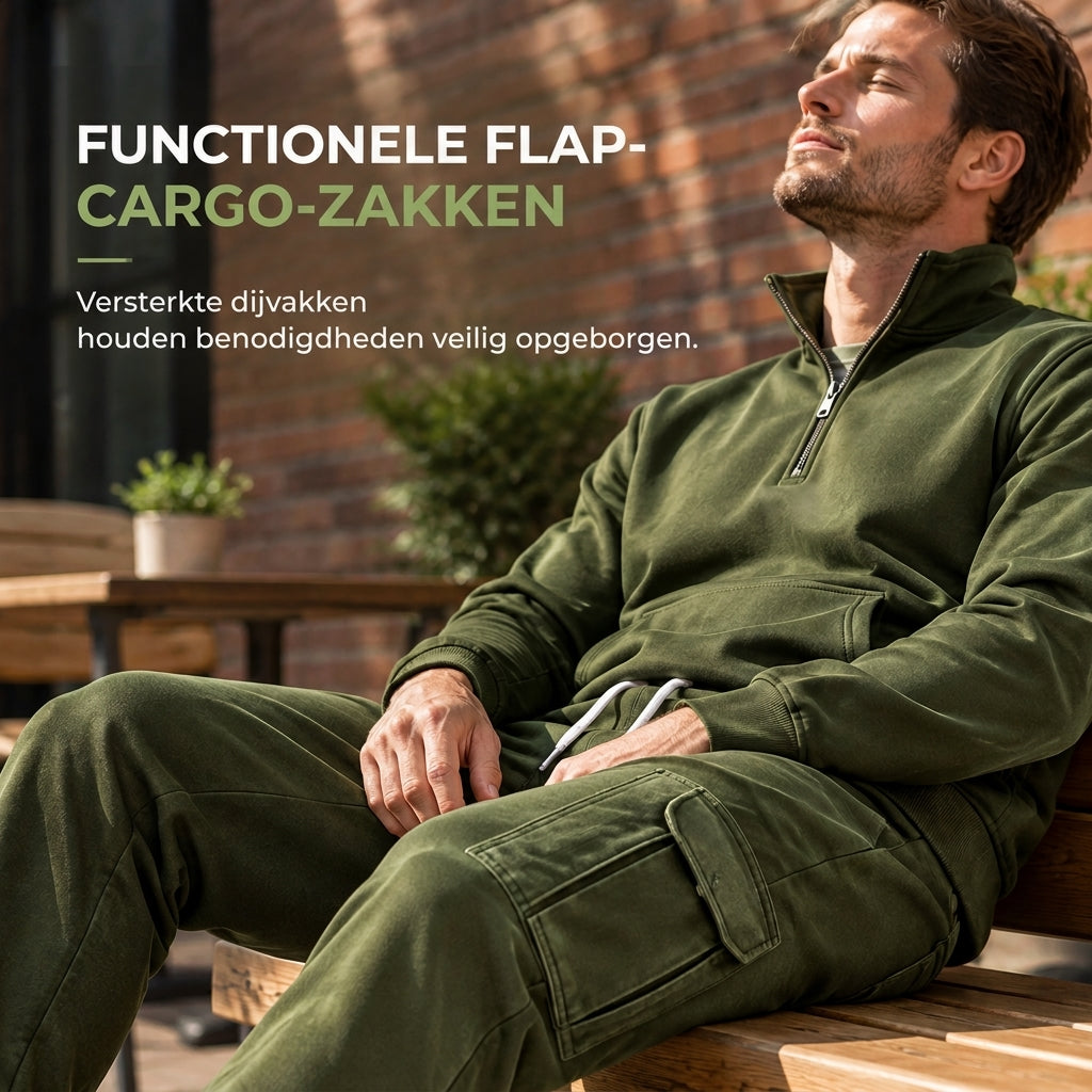 🔥Gratis verzending✈️Twee delig Herenset met sweatshirt met halve rits en cargobroek met joggingpasvorm
