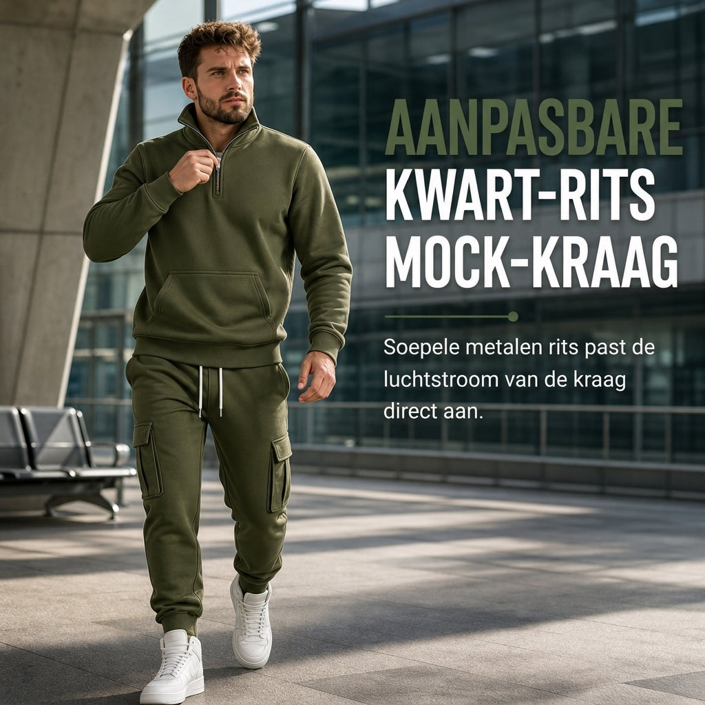 🔥Gratis verzending✈️Twee delig Herenset met sweatshirt met halve rits en cargobroek met joggingpasvorm