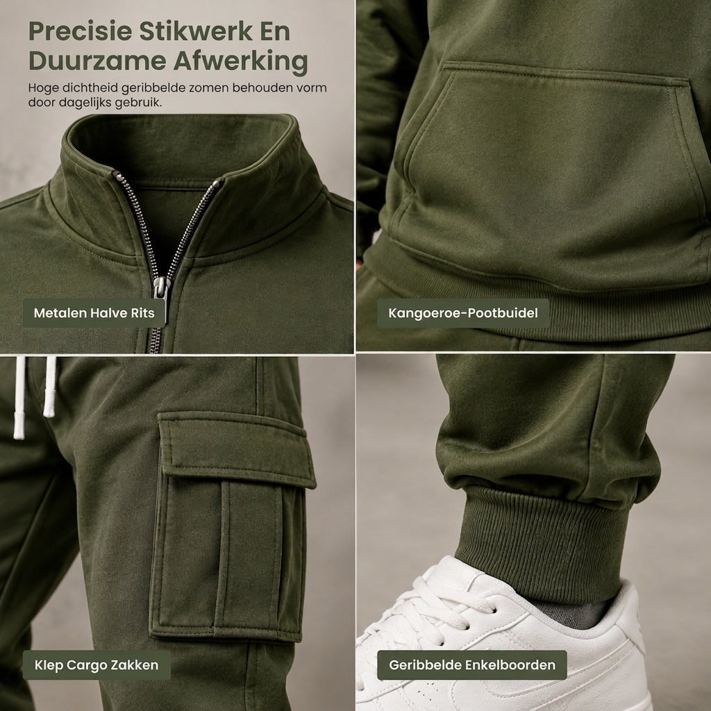 🔥Gratis verzending✈️Twee delig Herenset met sweatshirt met halve rits en cargobroek met joggingpasvorm