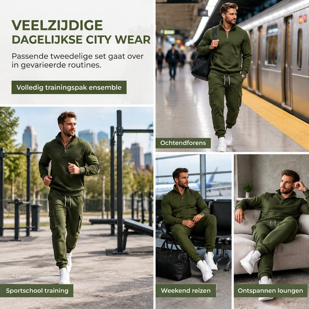 🔥Gratis verzending✈️Twee delig Herenset met sweatshirt met halve rits en cargobroek met joggingpasvorm