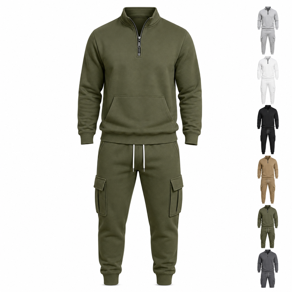 🔥Gratis verzending✈️Twee delig Herenset met sweatshirt met halve rits en cargobroek met joggingpasvorm