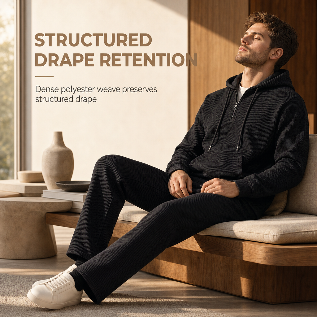 🔥Gratis verzending✈️Casual tweedelige trainingsset voor heren van wafelstructuur: hoodie met halve rits en broek met rechte pijpen