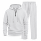 🔥Gratis verzending✈️Casual tweedelige trainingsset voor heren van wafelstructuur: hoodie met halve rits en broek met rechte pijpen