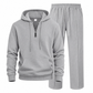 🔥Gratis verzending✈️Casual tweedelige trainingsset voor heren van wafelstructuur: hoodie met halve rits en broek met rechte pijpen