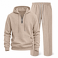 🔥Gratis verzending✈️Casual tweedelige trainingsset voor heren van wafelstructuur: hoodie met halve rits en broek met rechte pijpen