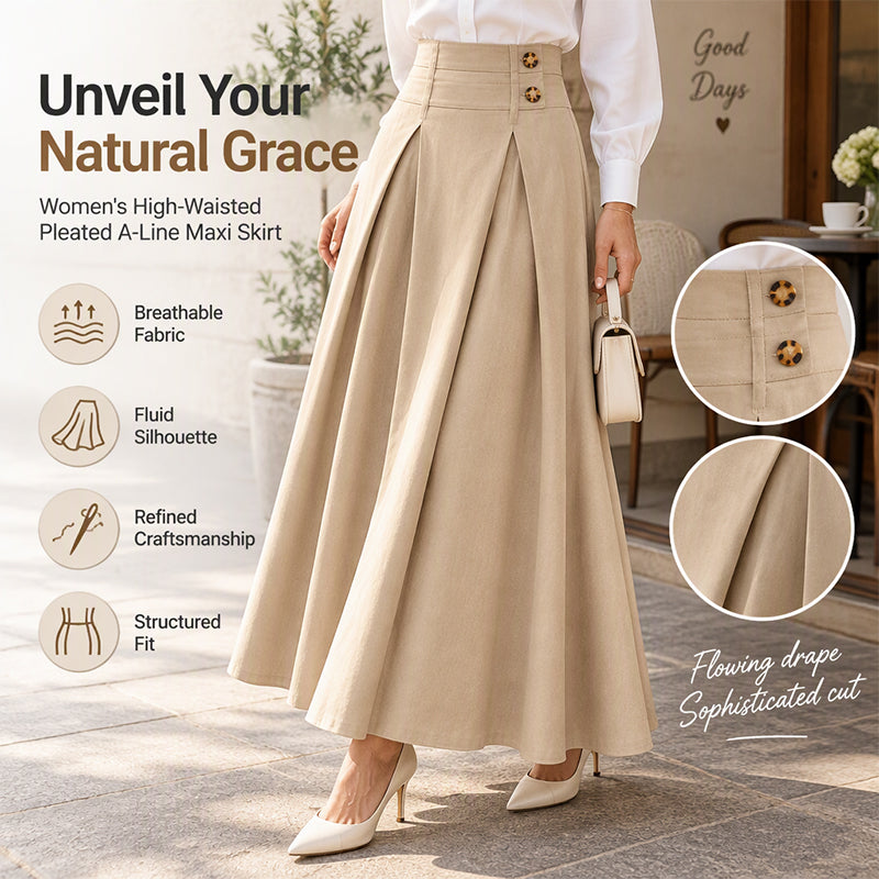 🔥Gratis verzending✈️Vrouwen Hoog Taille Plooien A-Lijn Maxi Rok