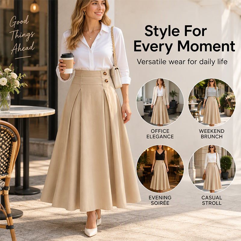 🔥Gratis verzending✈️Vrouwen Hoog Taille Plooien A-Lijn Maxi Rok