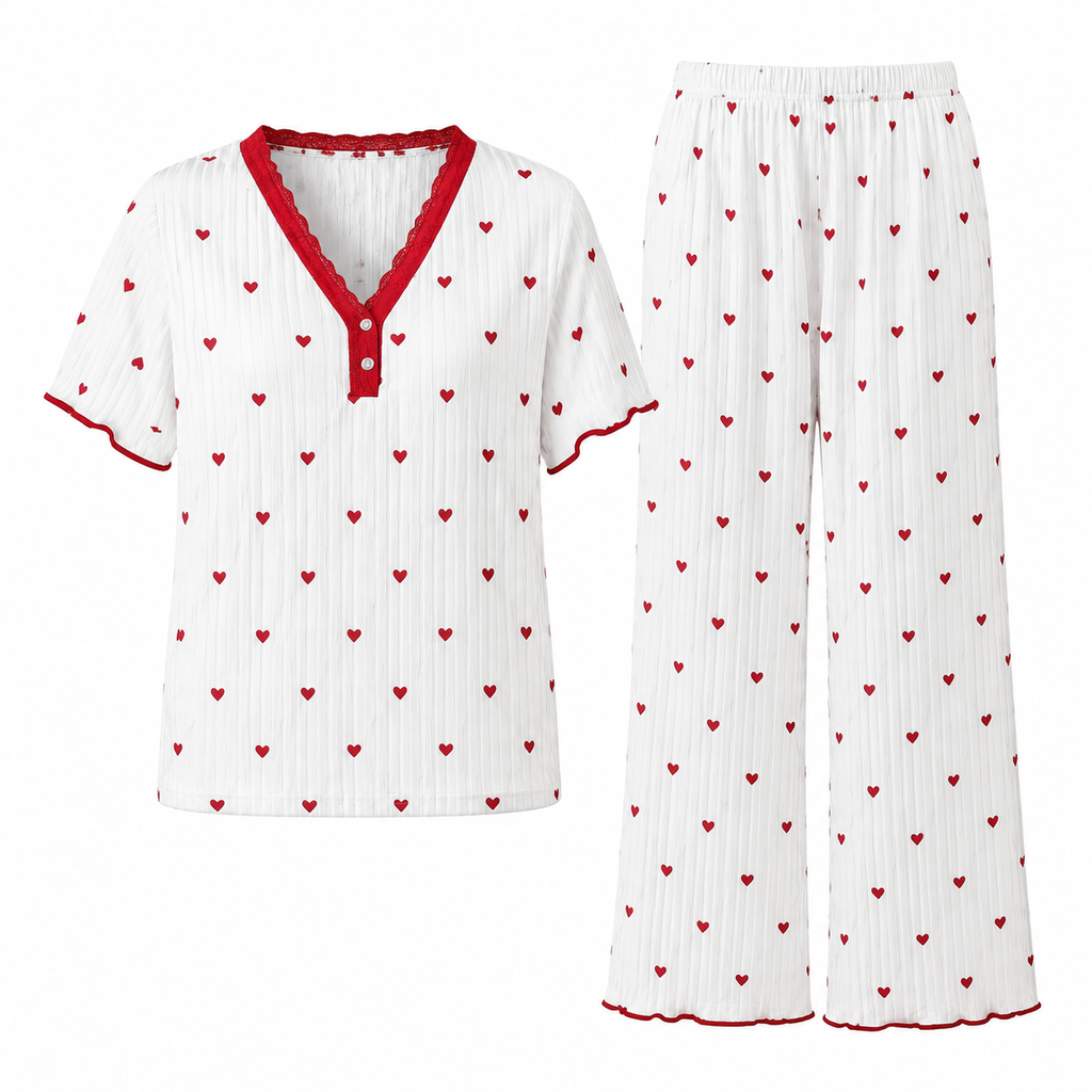 😍Dames Pyjamaset met Print: Korte Mouwen Top en Lange Broek, Comfortabele Rekbare Loungewear