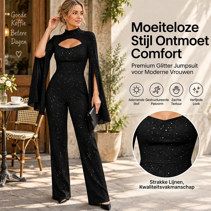 🔥Gratis verzending✈️Dames Glitterende Jumpsuit met Capemouwen