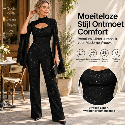 🔥Gratis verzending✈️Dames Glitterende Jumpsuit met Capemouwen