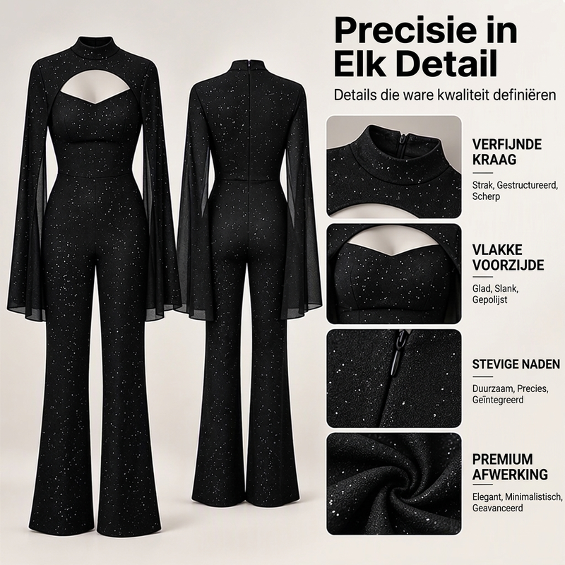 🔥Gratis verzending✈️Dames Glitterende Jumpsuit met Capemouwen