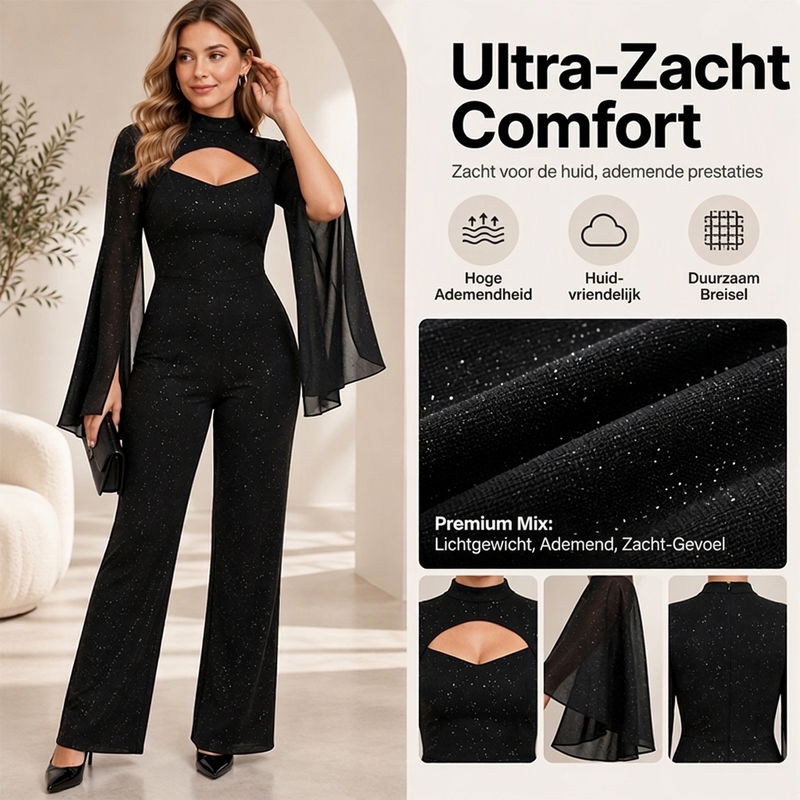 🔥Gratis verzending✈️Dames Glitterende Jumpsuit met Capemouwen