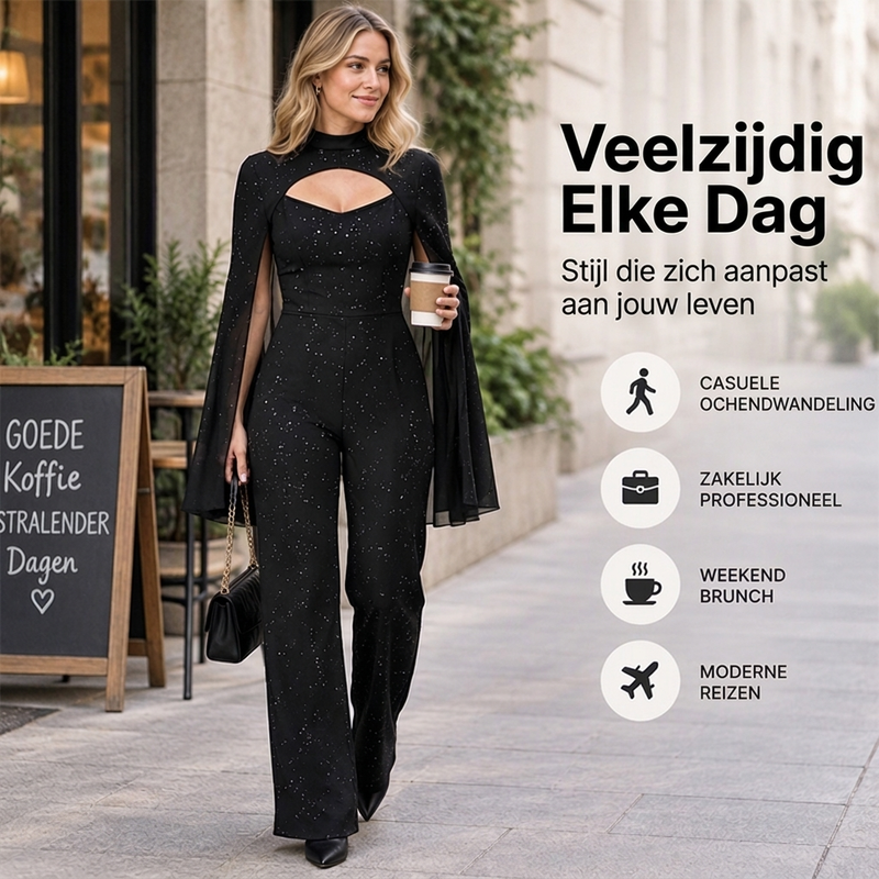 🔥Gratis verzending✈️Dames Glitterende Jumpsuit met Capemouwen