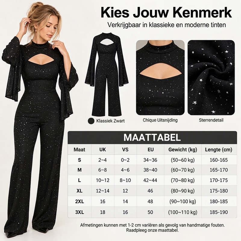🔥Gratis verzending✈️Dames Glitterende Jumpsuit met Capemouwen