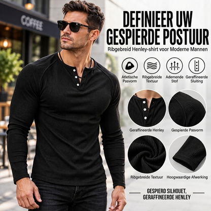 💪Heren Casual Slim Fit Geribde Henley T-Shirt