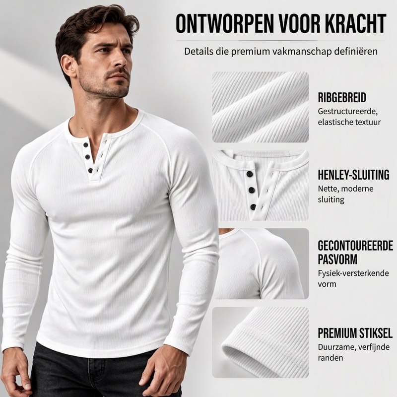 💪Heren Casual Slim Fit Geribde Henley T-Shirt
